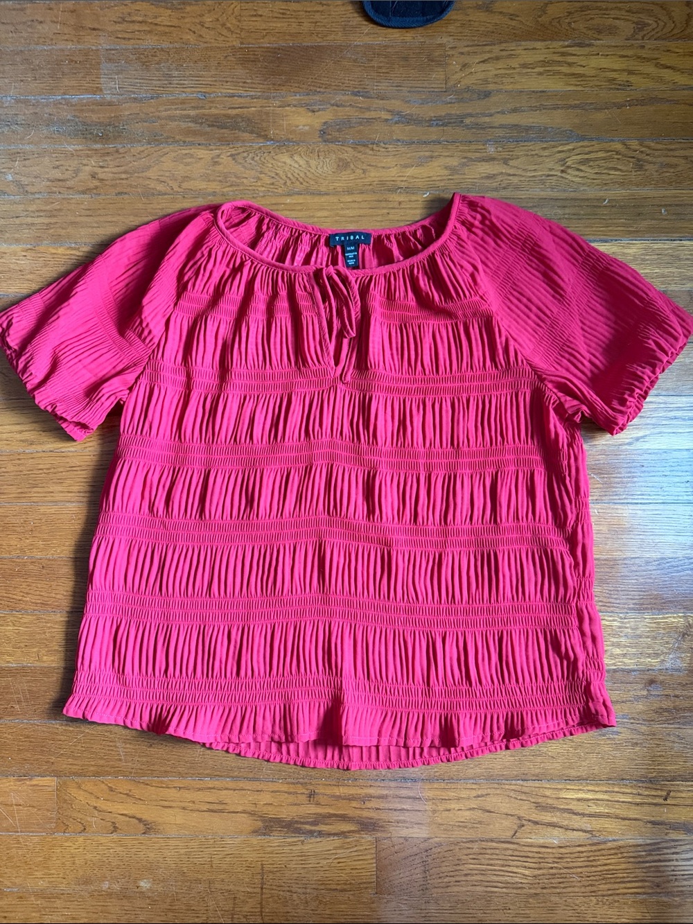 Tribal red Short-Sleeve Textured Blouse